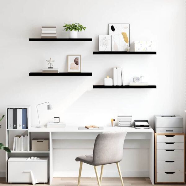 vidaXL Sv&auml;vande v&auml;gghyllor 4 st svart h&ouml;gglans 90x23,5x3,8 cm MDF
