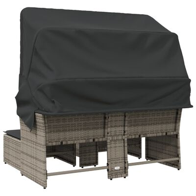 vidaXL Trädgårdssoffa 2-sits med tak och pallar grå konstrotting