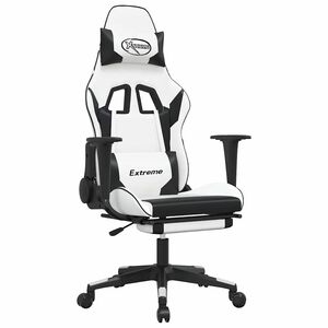 vidaXL Gamingstol med massage och fotst&ouml;d vit och svart konstl&auml;der