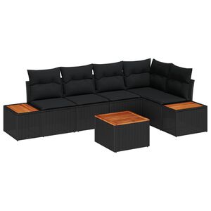 vidaXL Tr&auml;dg&aring;rdsoffset med kudde med lagring 6 pcs Svart Poly rattan