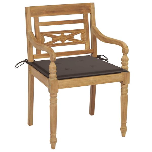 vidaXL Bataviastolar 2 st med taupe dynor massiv teak
