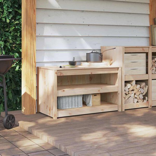 vidaXL Köksskåp med hylla Brun 106 x 55 x 64 cm Massivt tallträ