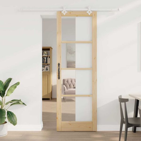 vidaXL Skjutd&ouml;rr Naturf&auml;rg 78 x 232 cm Massivt talltr&auml; och glas
