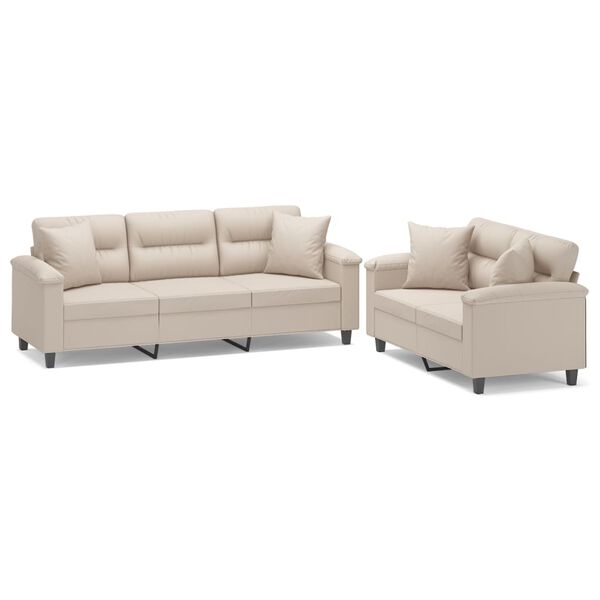 vidaXL Soffgrupp med kuddar 2 delar Gräddvit mikrofibertyg