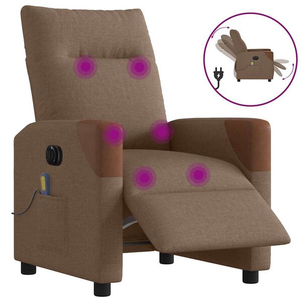 vidaXL Elektrisk massagef&aring;t&ouml;lj brun tyg