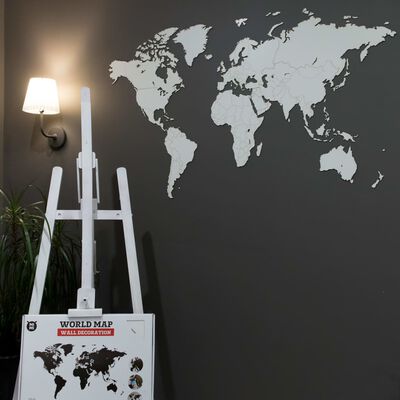 MiMi Innovations Väggdekoration världskarta trä Luxury vit 130x78 cm