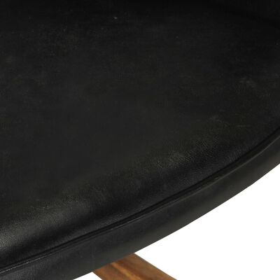 vidaXL Gungstol med fotpall svart äkta läder