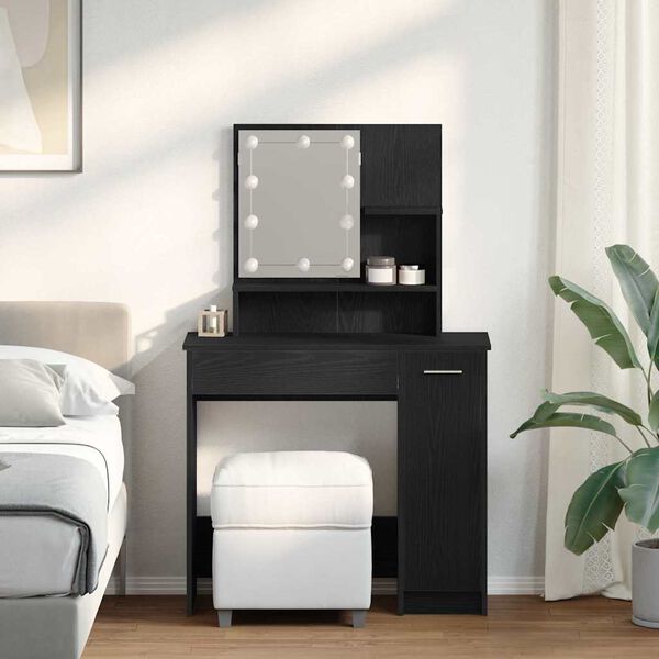 vidaXL Smyckebord med låda Svart ek 86.5 x 35 x 136 cm Konstruerat trä