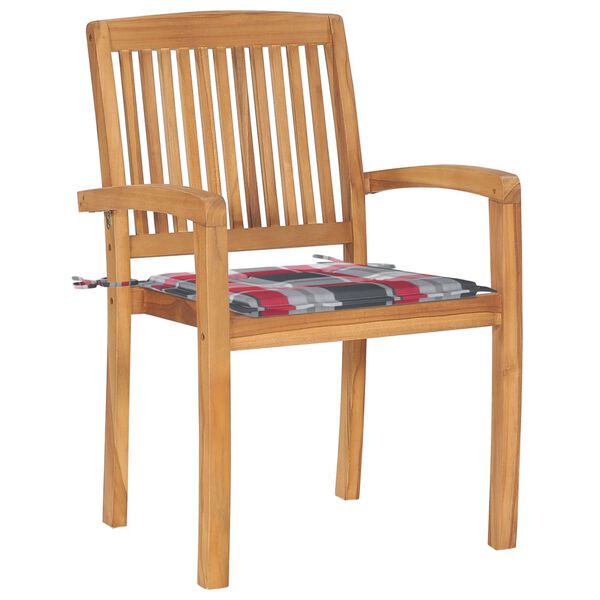 vidaXL Stapelbara trädgårdsstolar med dynor 4 st massiv teak