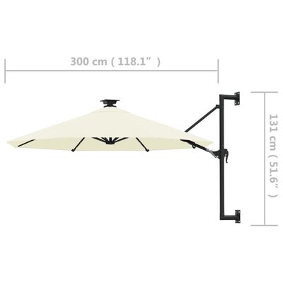 vidaXL Väggmonterat parasoll med LED och metallstång 300 cm sandfärgad