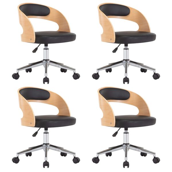 vidaXL Snurrbara matstolar 4 st svart b&ouml;jtr&auml; och konstl&auml;der