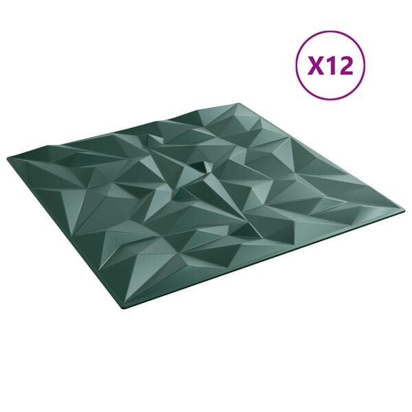 vidaXL V&auml;ggpaneler 12 pcs Amethyst Gr&ouml;n 50 x 50 cm XPS Skum