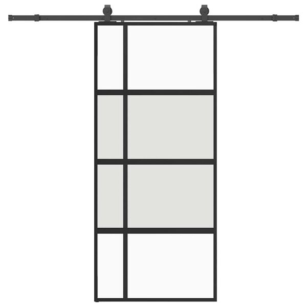 vidaXL Skjutd&ouml;rr med beslagssats svart 90x205 cm h&auml;rdat glas