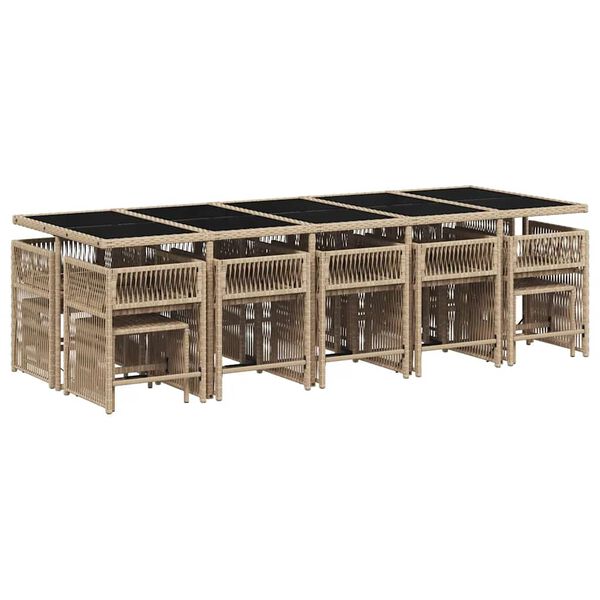 vidaXL Matgrupp f&ouml;r tr&auml;dg&aring;rden m. dynor 15 delar mixbeige konstrotting