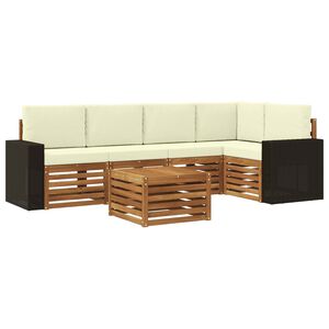 vidaXL Sektionsoffgrupp 6 pcs Naturlig och Gr&auml;dde Massivt Akaciatr&auml;