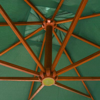 vidaXL Hängande parasoll 300x300 cm trästång grön