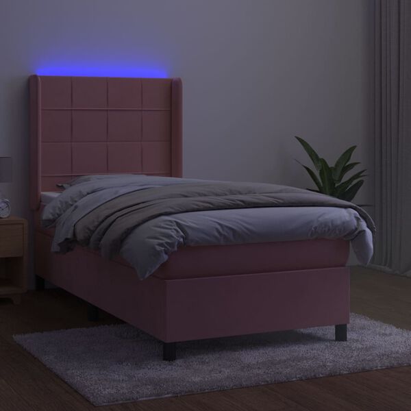 vidaXL Rams&auml;ng med madrass rosa & LED 90x190 cm sammet
