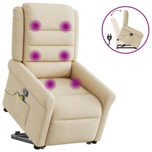 vidaXL Massagef&aring;t&ouml;lj med uppresningshj&auml;lp gr&auml;ddvit tyg