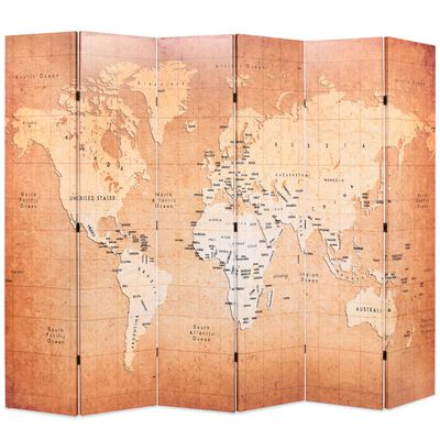 vidaXL Vikbar rumsavdelare världskarta 228x170 cm gul