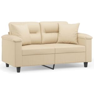 vidaXL 2-sitssoffa med prydnadskuddar gr&auml;ddvit 120 cm mikrofibertyg