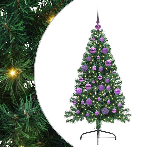 vidaXL Konstgjord F&ouml;rbelyst Julgran med 150 LED-lampor Gr&ouml;n 120 cm PVC