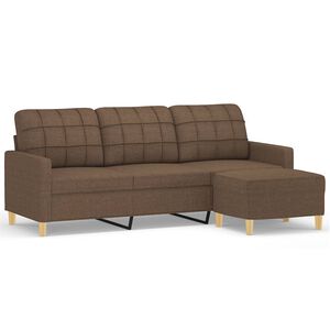 vidaXL 3-sitssoffa med fotpall Brun 180 cm tyg
