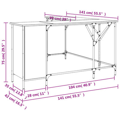 vidaXL Skrivbord sonoma-ek 141x141x75 cm konstruerat trä