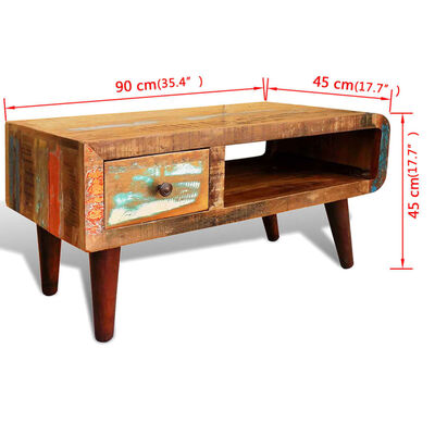 vidaXL Soffbord med böjd kant 1 låda återvunnet trä