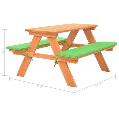vidaXL Picknickbord för barn med bänkar 89x79x50 cm massivt granträ