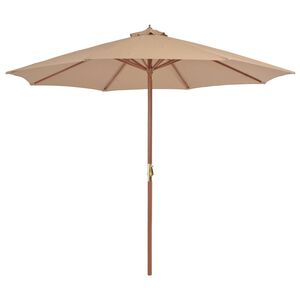 vidaXL Tr&auml;dg&aring;rdsparasoll med tr&auml;st&aring;ng 300 cm taupe