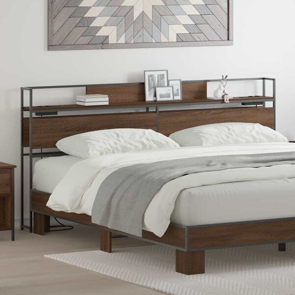 vidaXL F&ouml;rvaringshuvudgavel med hylla brun ek 200 cm Konstruerat tr&auml;