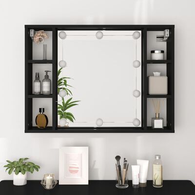 vidaXL Spegelskåp med LED svart 76x15x55 cm