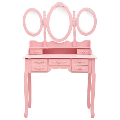 vidaXL Sminkbord med pall och 3 speglar rosa