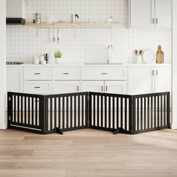 vidaXL Hundgrind med d&ouml;rr vikbar 4 paneler svart 320 cm poppel