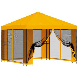vidaXL Tr&auml;dg&aring;rdsgazebo med sidov&auml;ggar 3 x 3 m Gul Polyester och St&aring;l