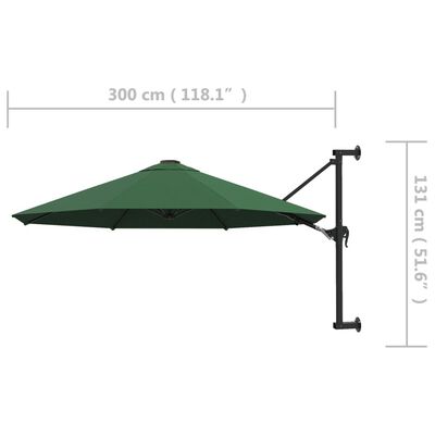 vidaXL Väggmonterat parasoll med metallstång 300 cm grön