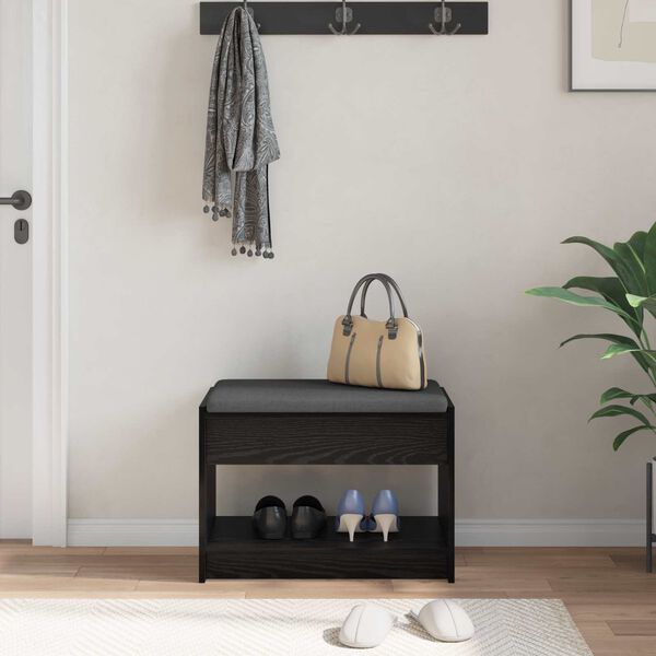 vidaXL Hallb&auml;nk Svart Ek 63 x 38 x 45 cm Konstruerat Tr&auml; och Tyg