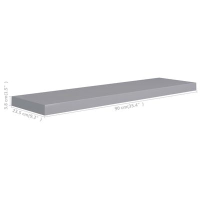 vidaXL Svävande vägghylla grå 90x23,5x3,8 cm MDF