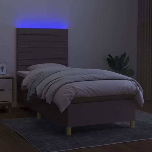 vidaXL Rams&auml;ng med madrass & LED taupe 100x200 cm tyg
