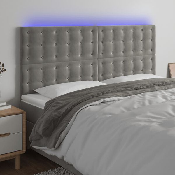vidaXL S&auml;nggavel LED ljusgr&aring; 180x5x118/128 cm sammet