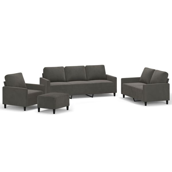 vidaXL Soffgrupp med dynor 4 delar M&ouml;rkgr&aring; sammet