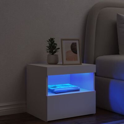vidaXL Sängbord med LED vit 50x40x45 cm