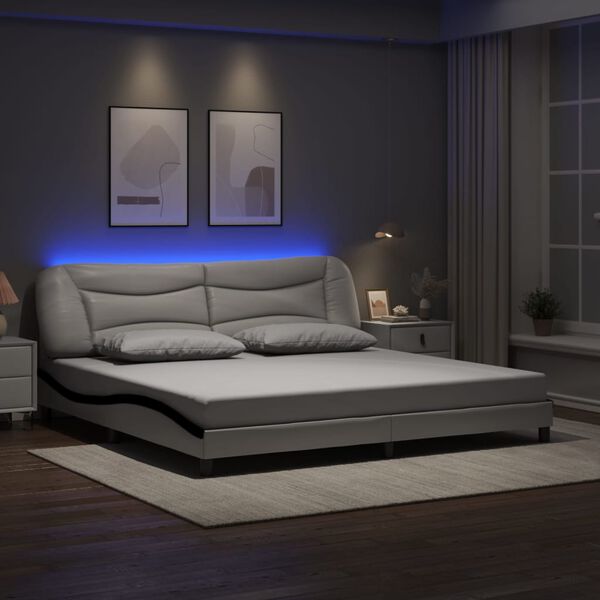 vidaXL Bed Frame with LED without Mattress "Hvar" White and Black 200x200 cm