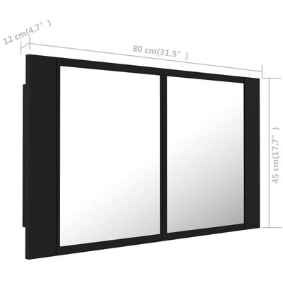 vidaXL Spegelskåp med LED svart 80x12x45 cm akryl