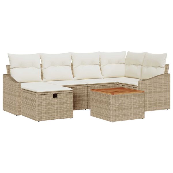 vidaXL Trädgårdsoffset med kudde med lagring 7 pcs Beige Poly rattan
