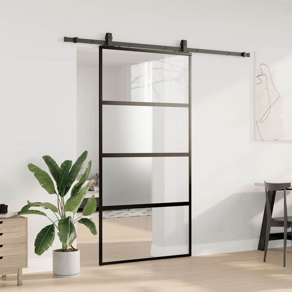 vidaXL Skjutd&ouml;rr med beslag svart 102,5x205 cm h&auml;rdat glas