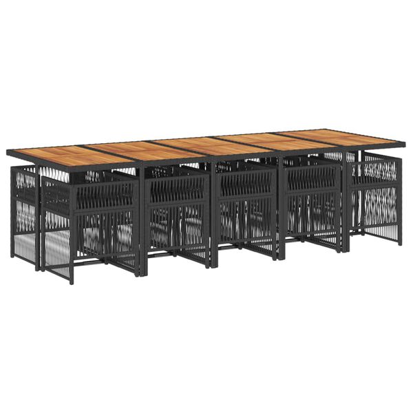 vidaXL Matgrupp f&ouml;r tr&auml;dg&aring;rden med dynor 11 delar svart konstrottning