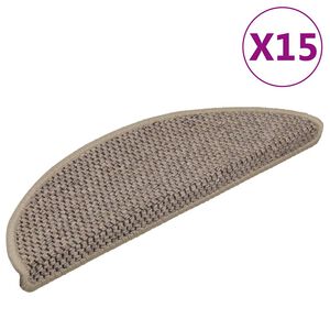 vidaXL Trappstegsmattor sj&auml;lvh&auml;ftande sisal 15 st 56x17x3 cm m&ouml;rkbeige