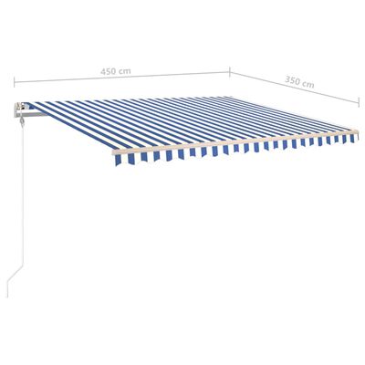 vidaXL Markis med stolpar automatisk infällbar 4,5x3,5 m blå och vit