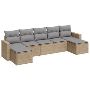vidaXL Matgrupp f&ouml;r tr&auml;dg&aring;rden med dynor 7 delar beige konstrotting